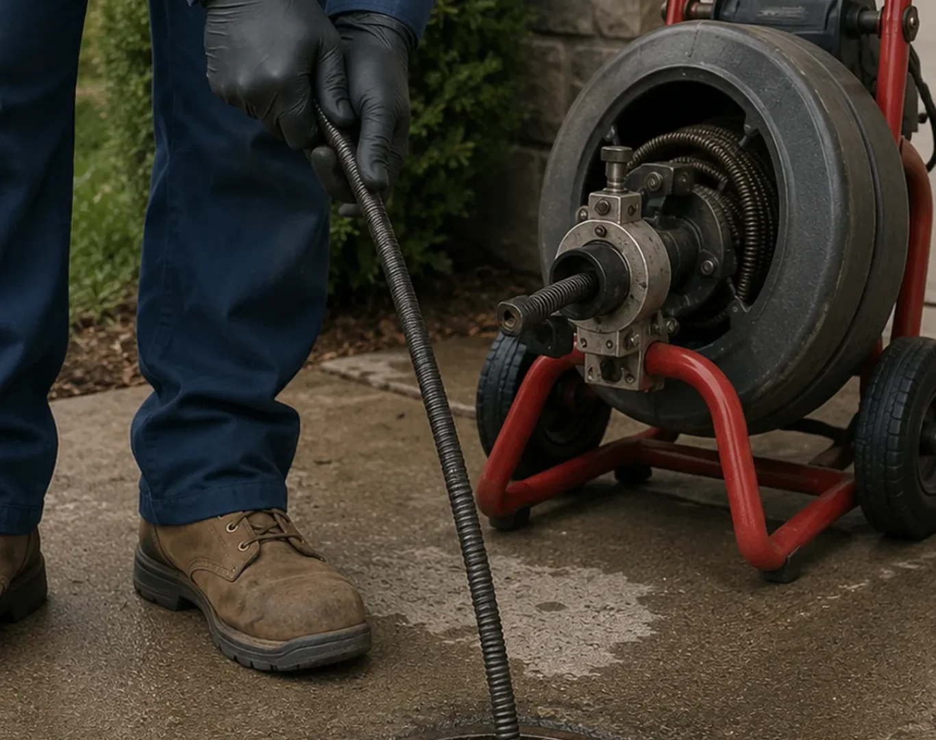 Drain Cleaning in Winston-Salem - NC as a plumber clears a backed-up kitchen sink line